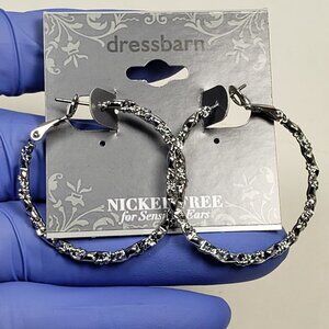 2/$30 Textured Silver tone Hoop Design Earrings - 1.25-inch. Women's Jewelry